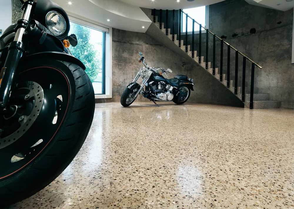 Professional epoxy garage floor after coating in St. Petersburg