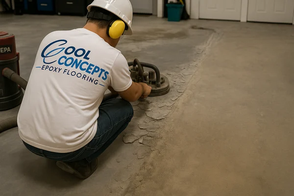 Stripping failed coating from concrete