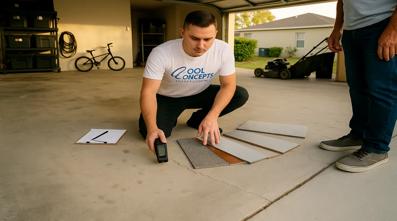 Epoxy installer testing garage floor moisture