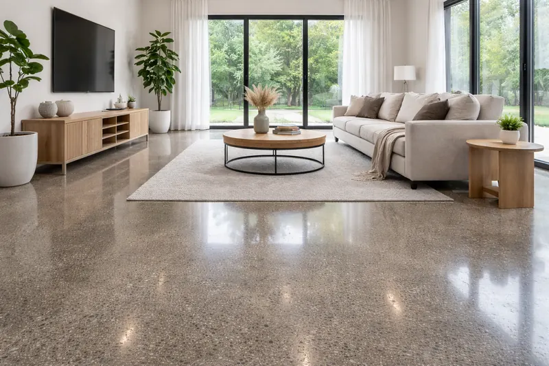 Polished concrete residential living room floor St. Petersburg